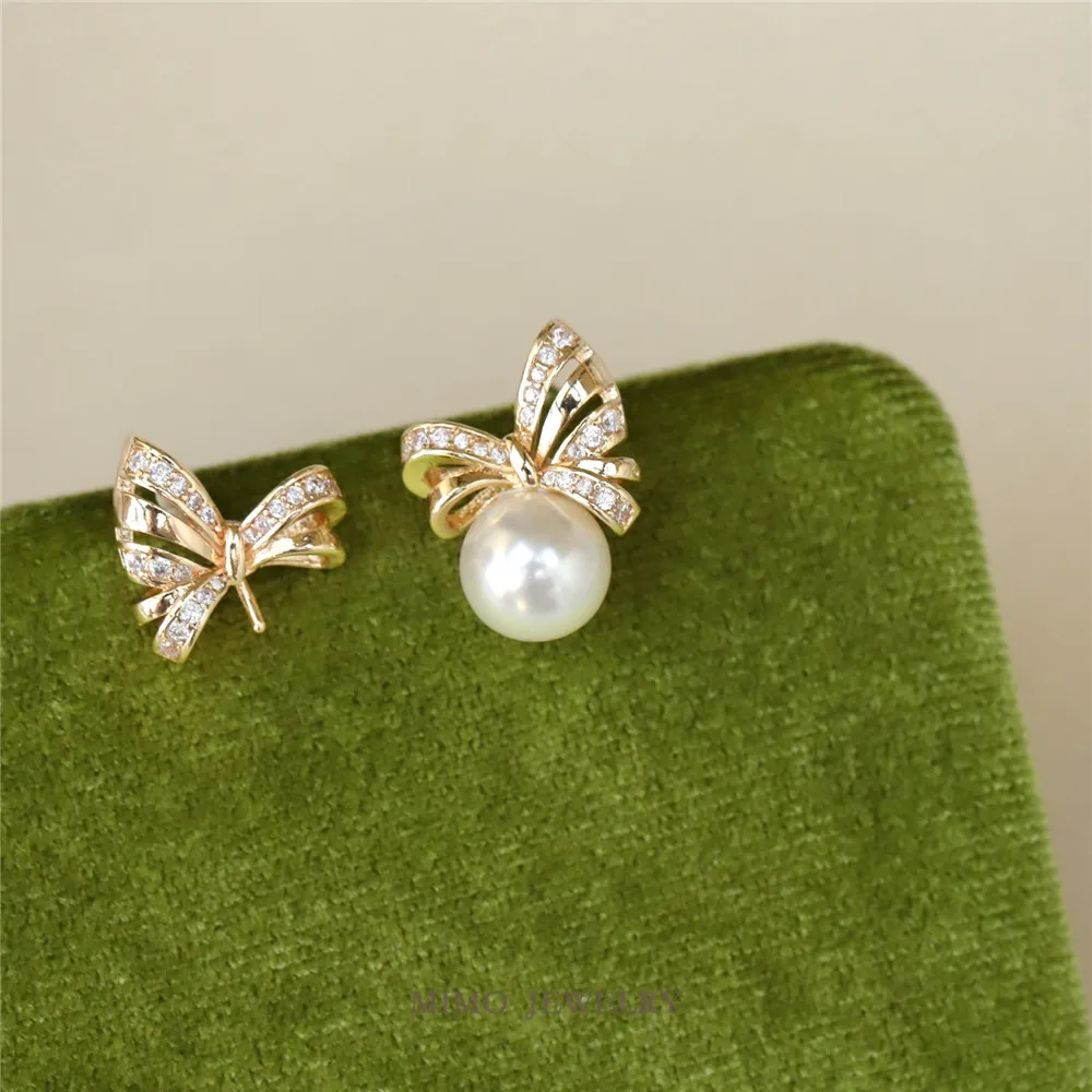 

14K Gold Copper Gold Plated Micro Set Zircon Symmetrical Bow 925 Silver Pin Stud Earrings DIY Handmade Accessory