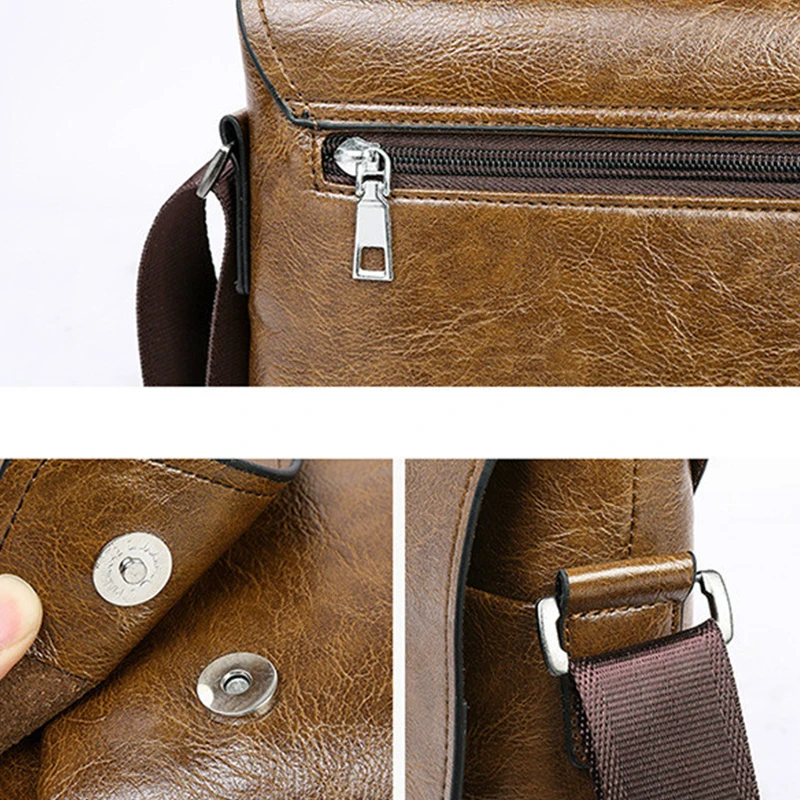 Mens Pu Multifunctional Leather Bags Messenger Business Bag  Satchel One Shoulder Handbag Cross Body Solid Color Briefcase