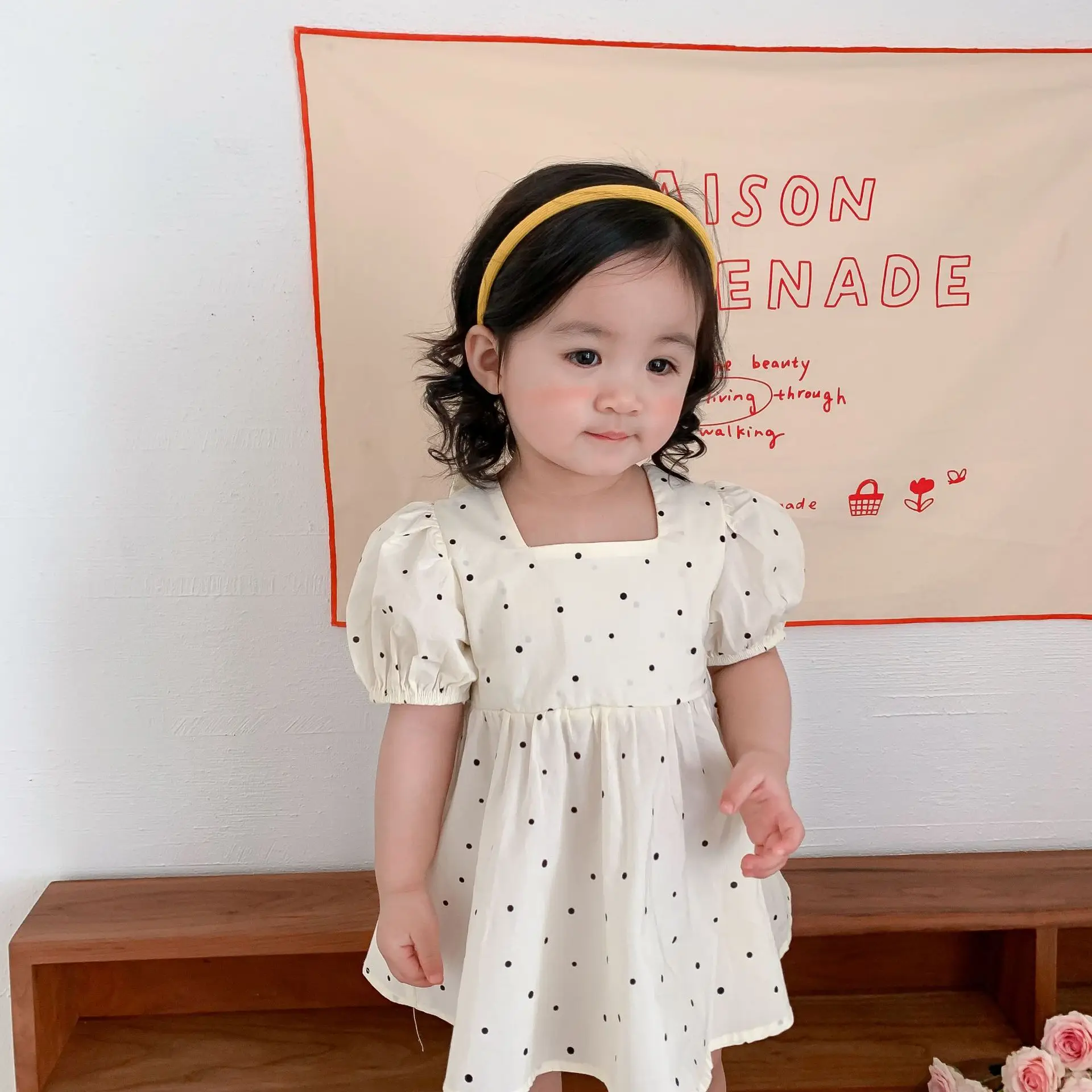 

Toddler Baby Girl Summer Clothes 2022 Infant Girls Sweet Cute Beige Dress Children One Piece Clothing Kids Bow Princess Dresses