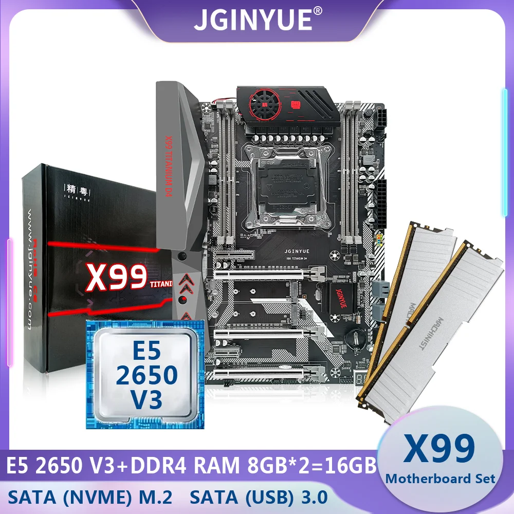 

Комплект материнской платы JINGYUE X99, LGA 2011-3, с процессором XEON E5 2650 V3, 16 ГБ = 8 Гб * 2, DDR4, оперативная память M.2 SATA M.2 NVME X99 D4