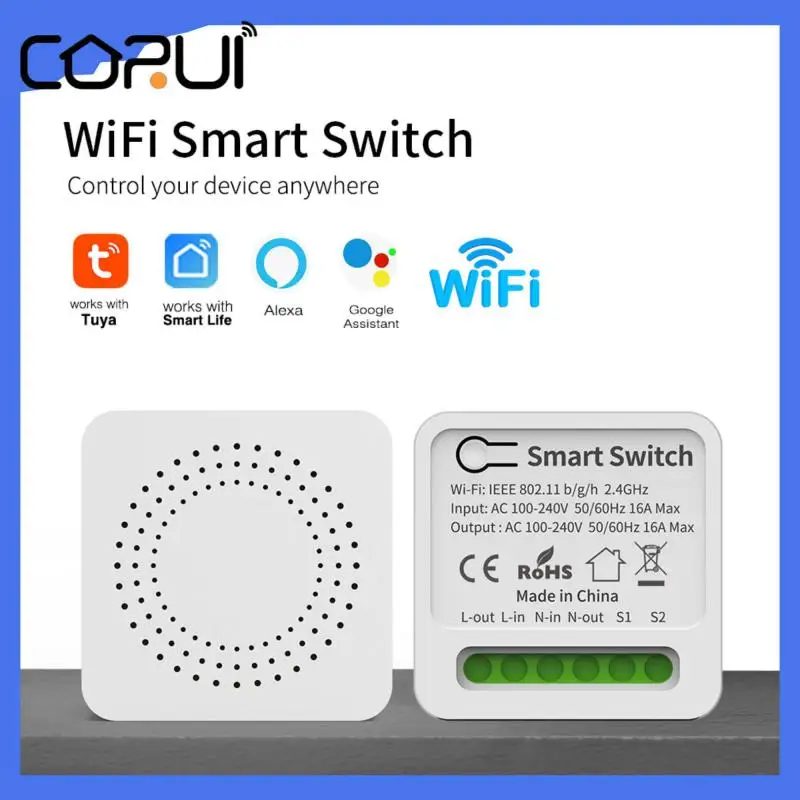 

CORUI Tuya 10/16A Mini WiFi Smart Switch 2-Way Control Timer Breaker DIY Switch Work With Alexa Google Home Yandex Alice