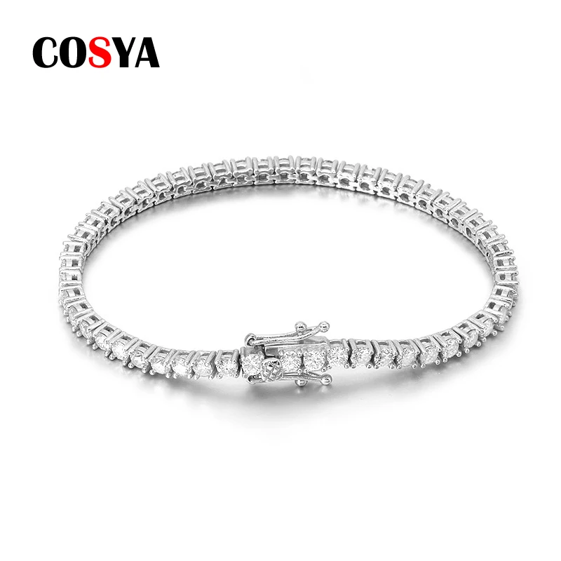 

COSYA 100% 925 Sterling Silver Real 3mm Moissanite Row Tennis Bracelet For Women Sparkling Wedding Party Fine Jewelry Wholesale