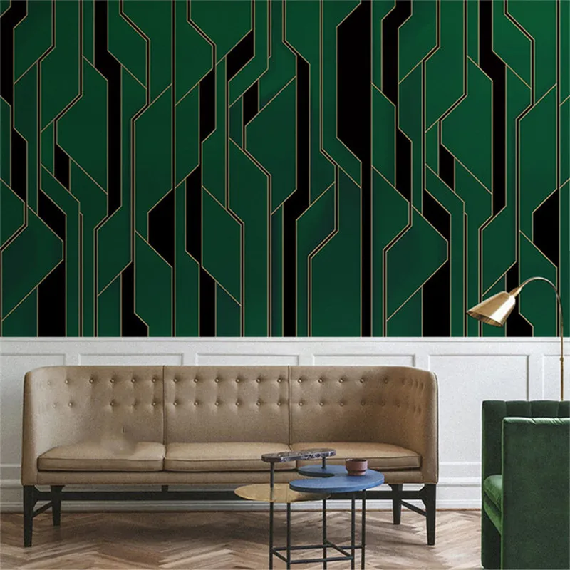 

Wall Decoration Modern Simple Green Geometric Lines Wall Papers Home Decor Papel De Parede 3d Waterproof Murals Wall Stickers