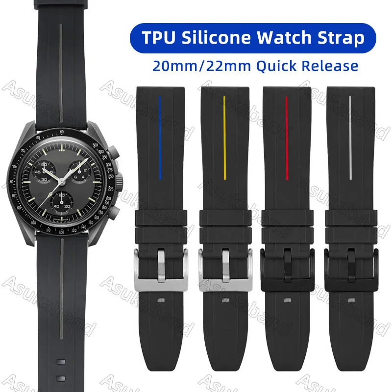 

20mm Rubber Watch Strap TPU Band for OMEGA for Swatch for MoonSwatch Quick Release Silicone Watchbands Bracelet for Rolex 22mm