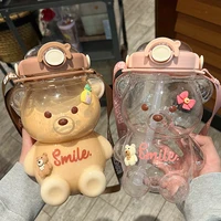 cute bear water cup female summer student portable large capacity kettle with straw high temperature resistant plastic cup