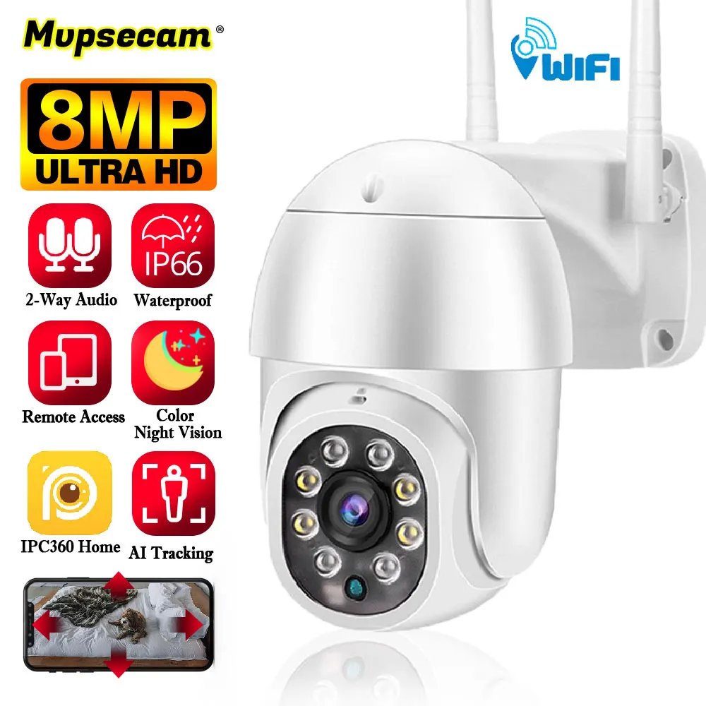 

4K 8MP HD WIFI Surveillance Camera Color Night Vision Remote Access 2-Way Audio IPC360 Home Smart PTZ CCTV Security Camera