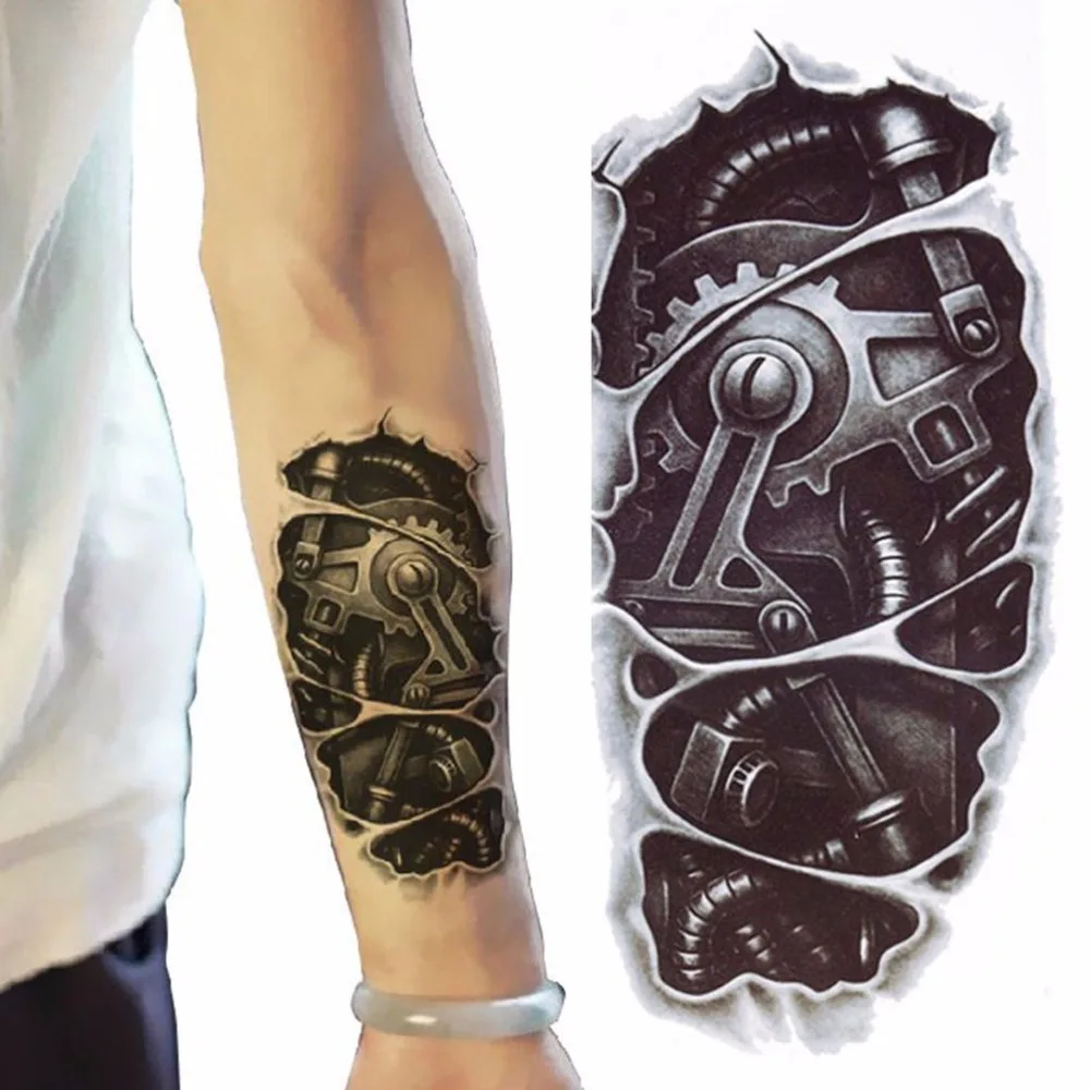 

Temporary Tattoos 3D Black Robot Mechanical Arm Fake Transfer Tattoo Stickers Hot Sexy Cool Men Waterproof Designs