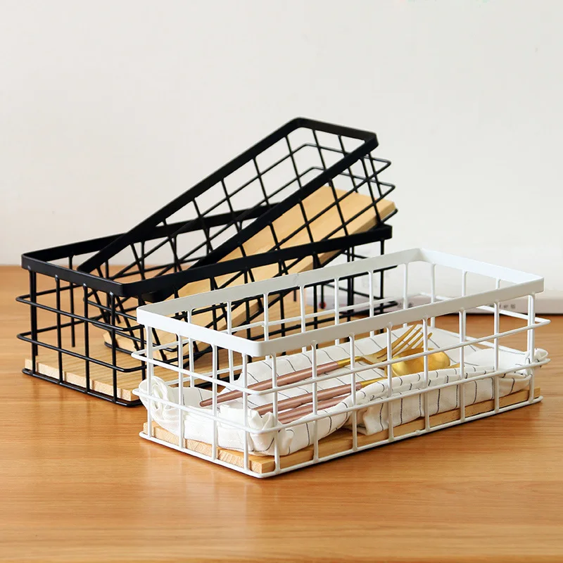 

Wrought Iron Storage Basket Tableware Sundries Organizer Desktop Cosmetics Finishing Storage Basket Home Decoration