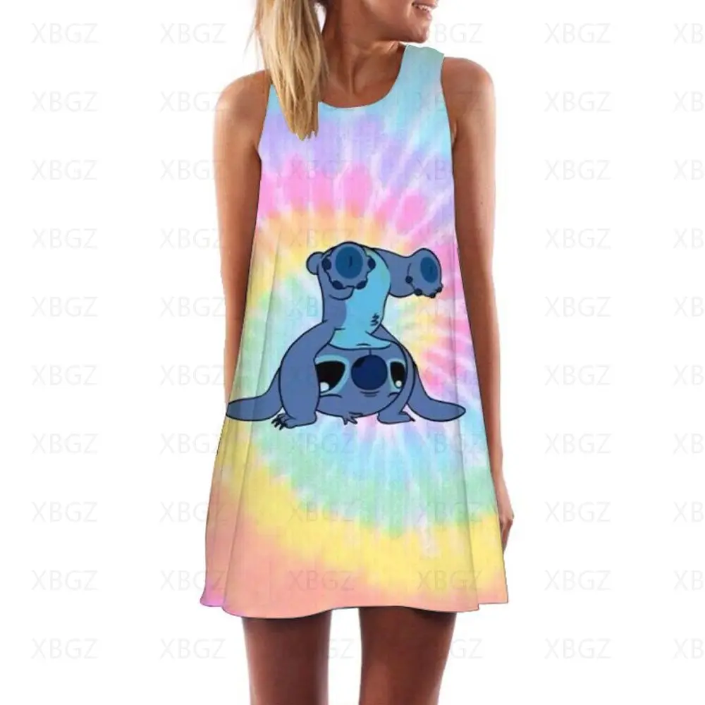 

Stitch Dresses for Women 2022 Loose Women's Summer Sundresses Disney Woman Boho Dress Cool Beach Cartoon Party Sleeveless Mini