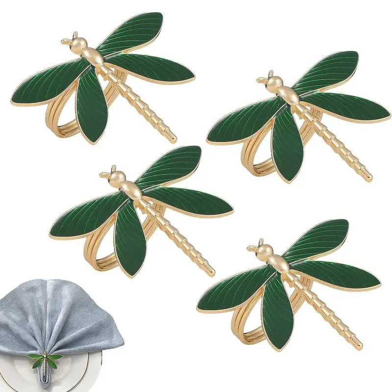 

Зеленые кольца для салфеток, зеленая стрекоза, держатель для салфеток из нержавеющей стали, 4 шт. тканевых кольца для салфеток на Хэллоуин, Р...