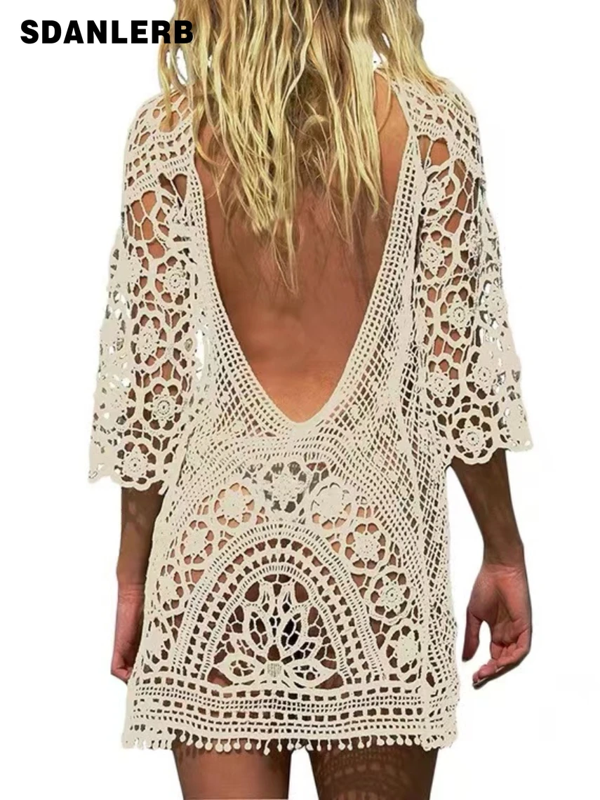 

Пляжное пальто для отдыха на море, накидка на бикини, купальник с вырезами, верхняя одежда, блузка с открытой спиной, прозрачная пляжная одеж...