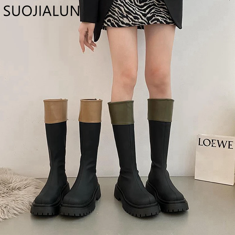 

Женские высокие сапоги на платформе, с круглым носком, на молнии сзади