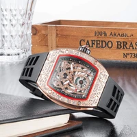 new classic tonneau mens watch spider edition quartz movement rose gold watch for men luxury rubber strap male wristwatches