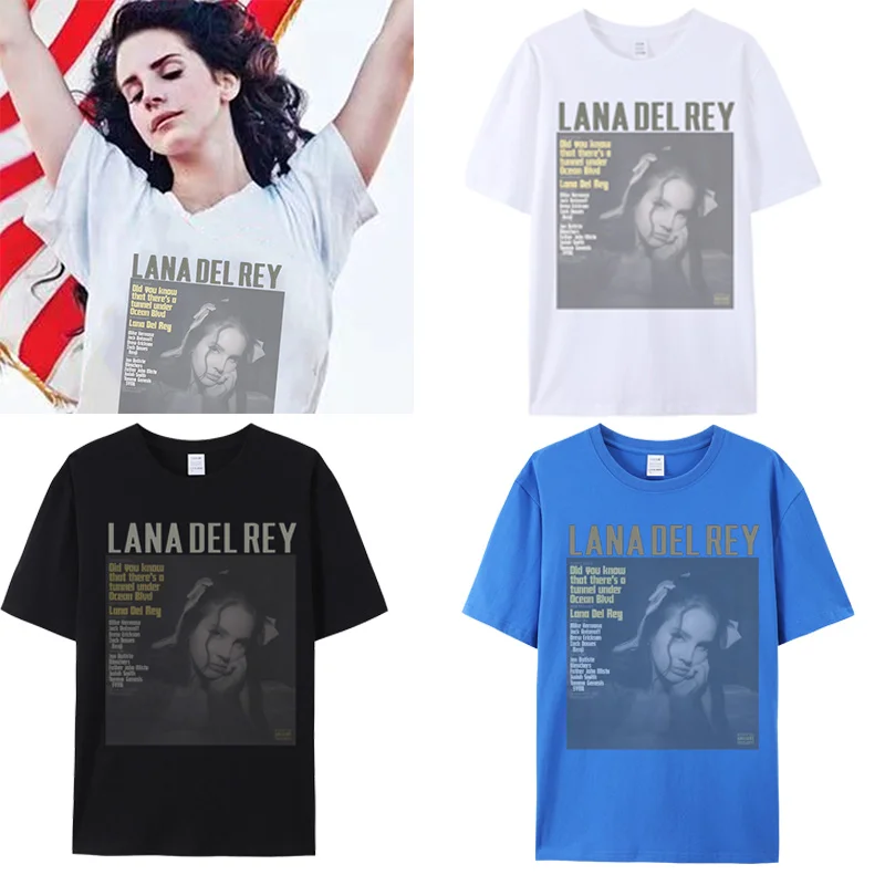 

New Rey and Women's album print Peripheral 100% Men's Shipping Tops Del T-shirt Tee Free Sleeves Vintage Lana Short cotton Same