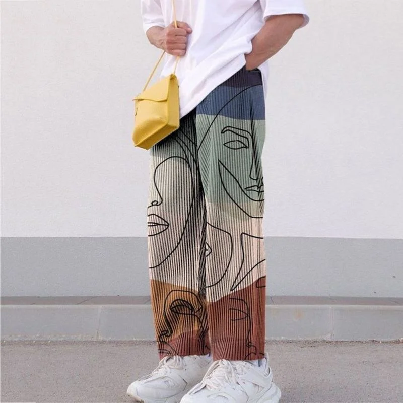 Men's Pants WENYUJH Men Spring Autumn Streetwear Printed Straight Loose Mid Waist Casual Trousers Fashion Full Length