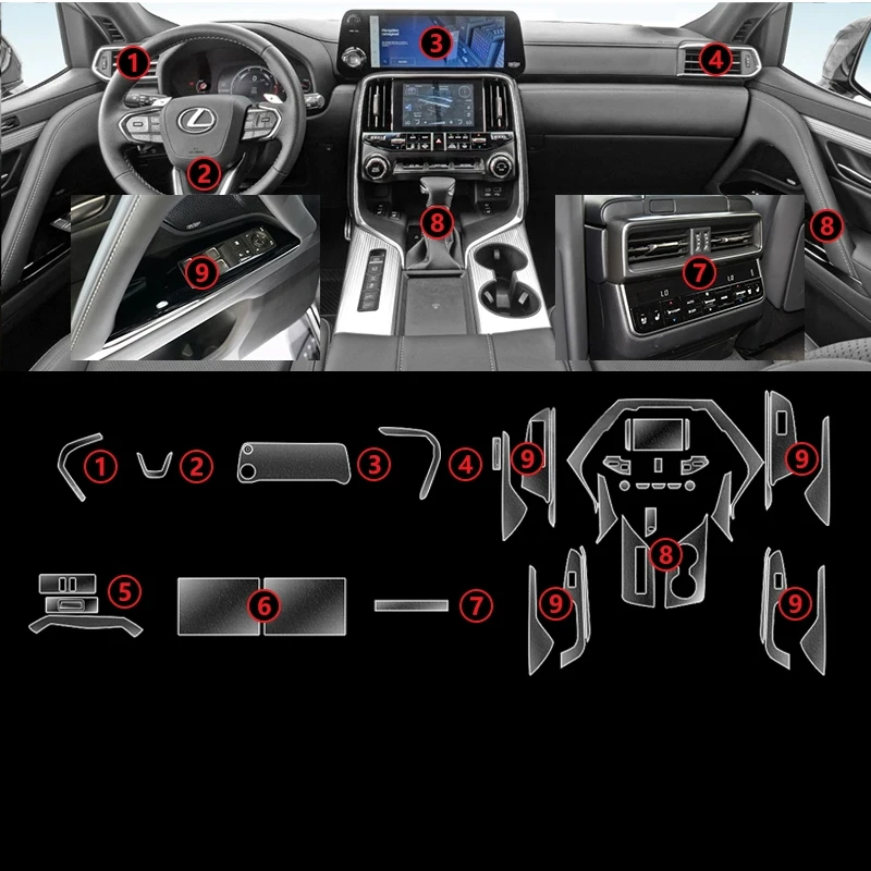 

For Lexus LX LX600 2019-2023 TPU Transparent Film Car Interior Sticker Center Console Gear Navigator Door Panel Car Accessories