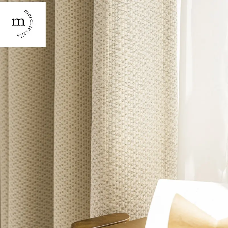 

Moder Luxury Rubik's Cube Jacquard Cotton and Linen Plaid Shading Cream Curtains for Living Room Bedroom Dining Window Drapes