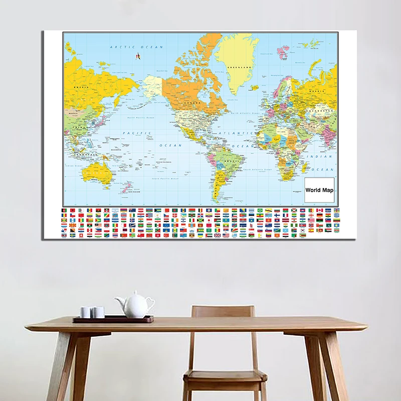 

84*59cm Map of World Non-woven Detailed Map Non-smell Canvas Painting Wall Art Poster Office Supplies Living Room Home Decor