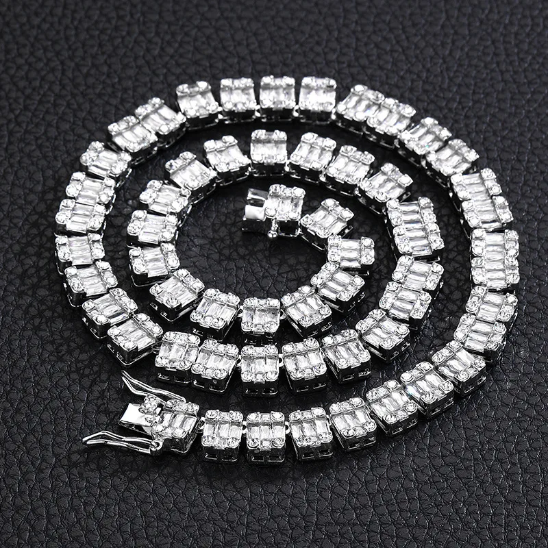 9mm Bling Baguette Tennis Chain Choker Necklace High Quality Iced Out Cz Rhinestones Prong Setting Hip Hop Jewelry For Men Women