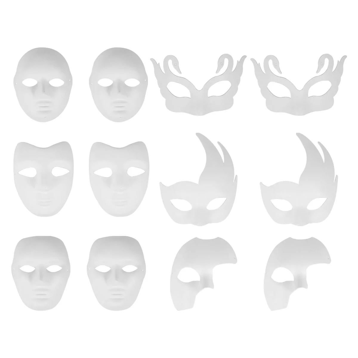 

12 Pcs Halloween Hand-painted DIY Masks Simple Paper Pulp Costume Graffiti Blank Face