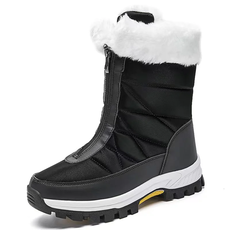 Waterproof Snow Boots Female Front Zipper Large Size Cold-proof Warm Cotton Boots Plus Cashmere Outdoor Winter Shoes