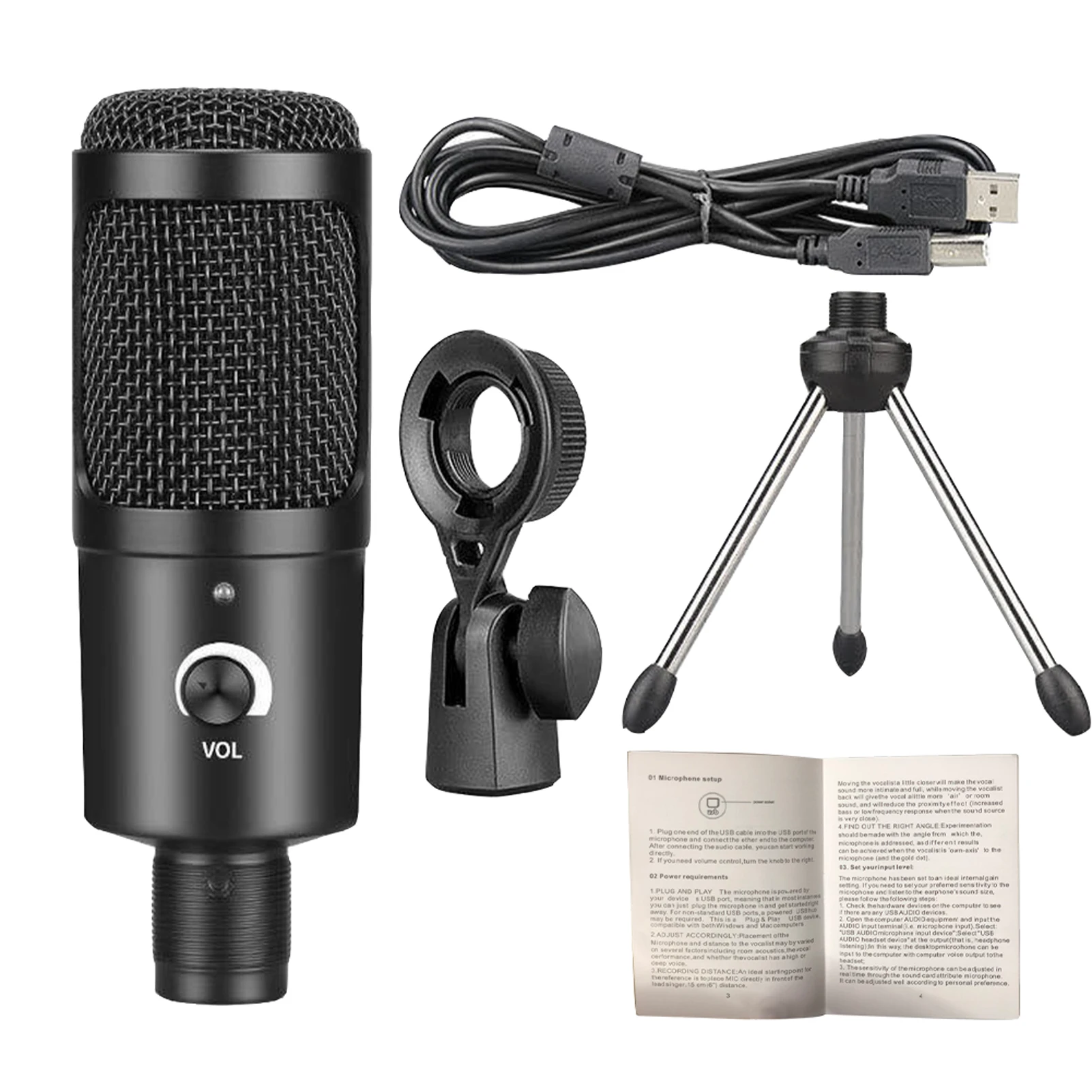 

Broadcast USB Powered Condenser Microphone Kit For Laptop Desktop Tripod Cardioid Plug And Play Adjustable Angle Professional