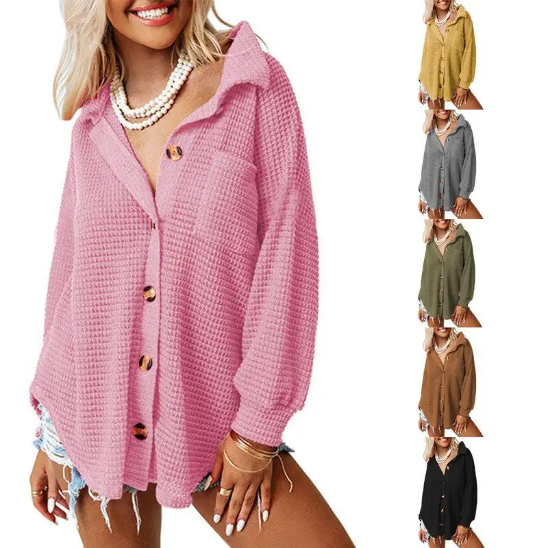 

Autumn Winter 2022 New European and American Casual Shirt Women's Solid Color Long Sleeve Cardigan Knitwear