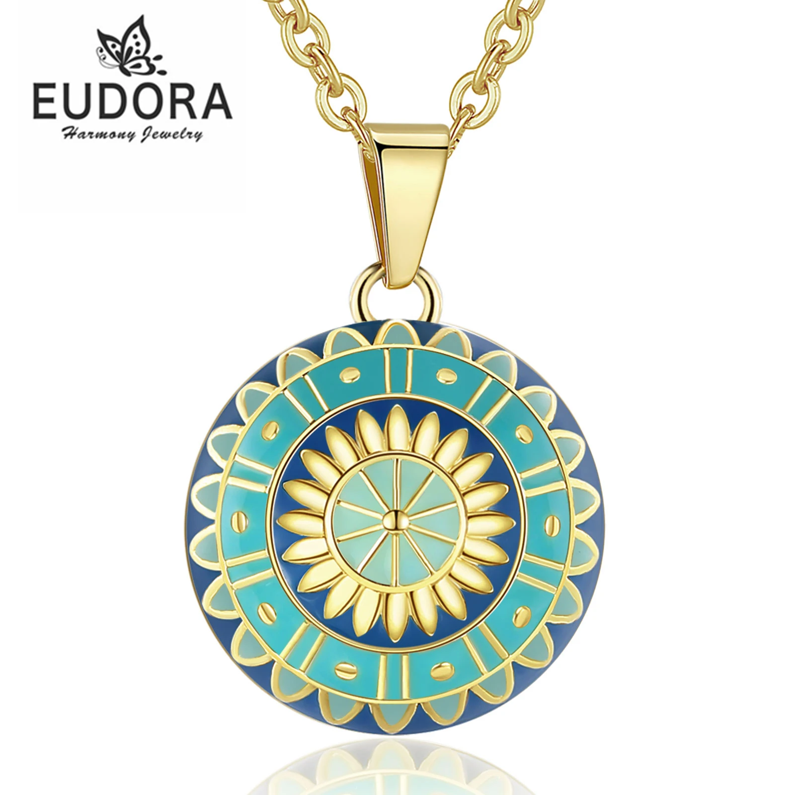 

Eudora Harmony Ball Green Sun Flower Necklace Pendant Pregnancy Bola Ball Angel Caller Fine Luxury Jewelry for Women Baby Gift