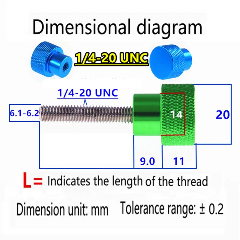 

1Pcs Aluminum Alloy Thumb Screw 1/4-20UNC Aluminum Knurled Head Stainless Steel Thread Hand Tighten Self Tapping Screws Bolts