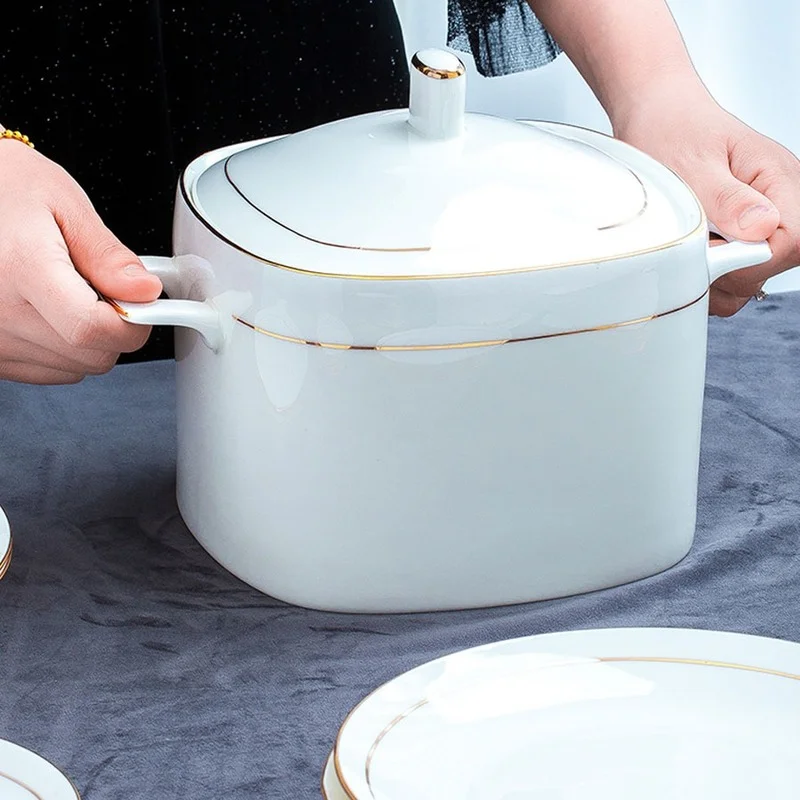

Just one pot Heads jingdezhen ceramics Soup Pot with Lid European style dishes set Kitchen Supplies Dinnerware Sets