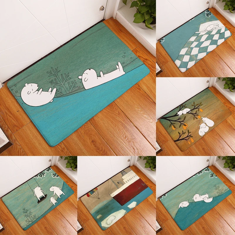 

Cartoon Rabbit Print Decorative Hallway Entrance Doormat Kawaii Animals Non Slip Bathroom Carpet Home Decor Kitchen Floor Rug