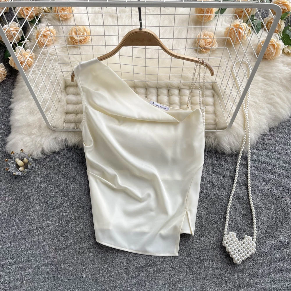 

Women Sexy Off Shoulder Chain Condole Vest 2022 New Summer Elegant Female Slim Sleeveless Top Korean Lady Clothing