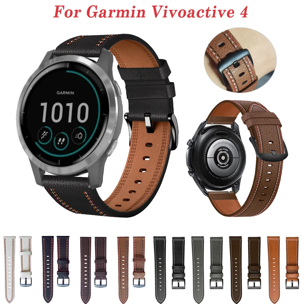 

Ремешок кожаный 22 мм для смарт-часов Garmin Vivoactive 4, шнур 2 45 мм Forerunner 965 265 255 Music 745