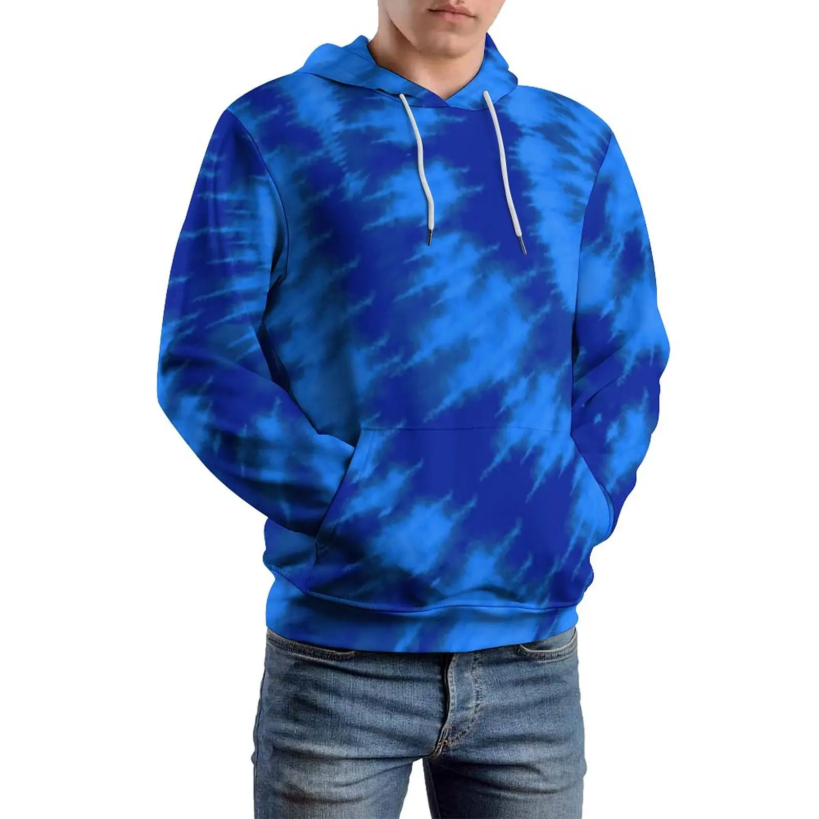 

Blue Swirl Tie Dye Loose Hoodies Midnight Blue Aqua Vintage Hip Hop Pullover Hoodie Long Sleeve Oversize Street Fashion Clothing