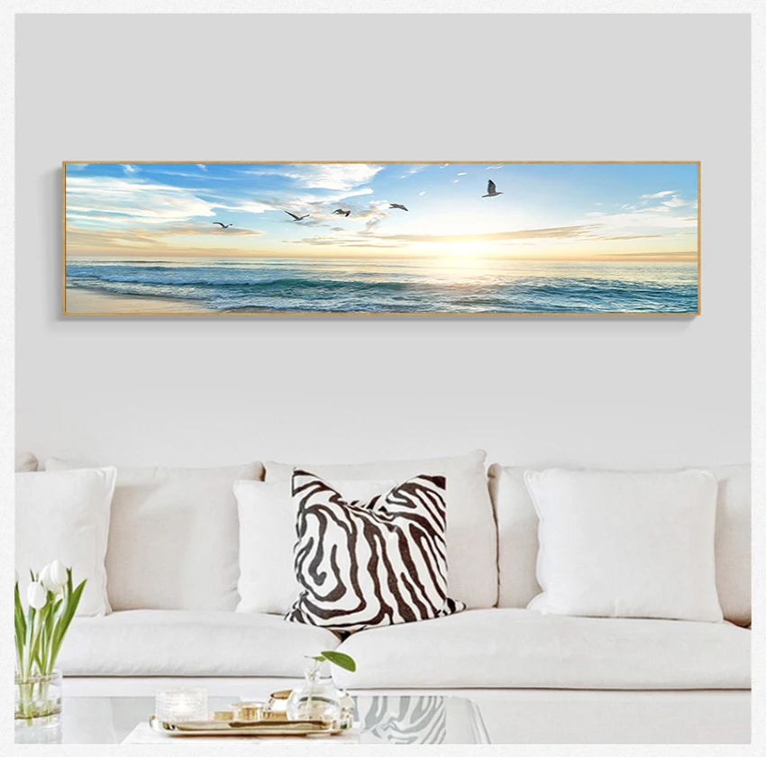 

Prints Canvas Painting Wall Art Picture for Living Room Cuadros Decor Salon Natural Sea Beach Flying Birds Landscape Posters and