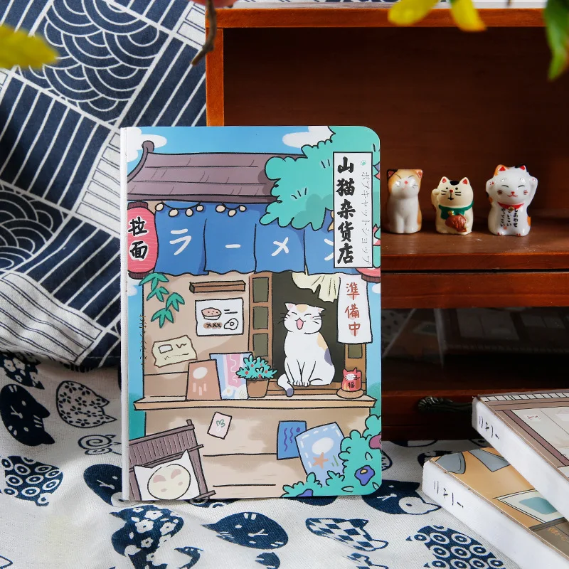 

Kawaii Happy Cat Cartoon Japanese Hardcover Notebook 128*184*17mm Agenda Multiple Format Pages 224P Lovely Diary Sketchbook Gift