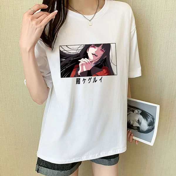 Японское аниме Kakegurui футболка женская Kawaii мультфильм Jabami Yumeko летние футболки