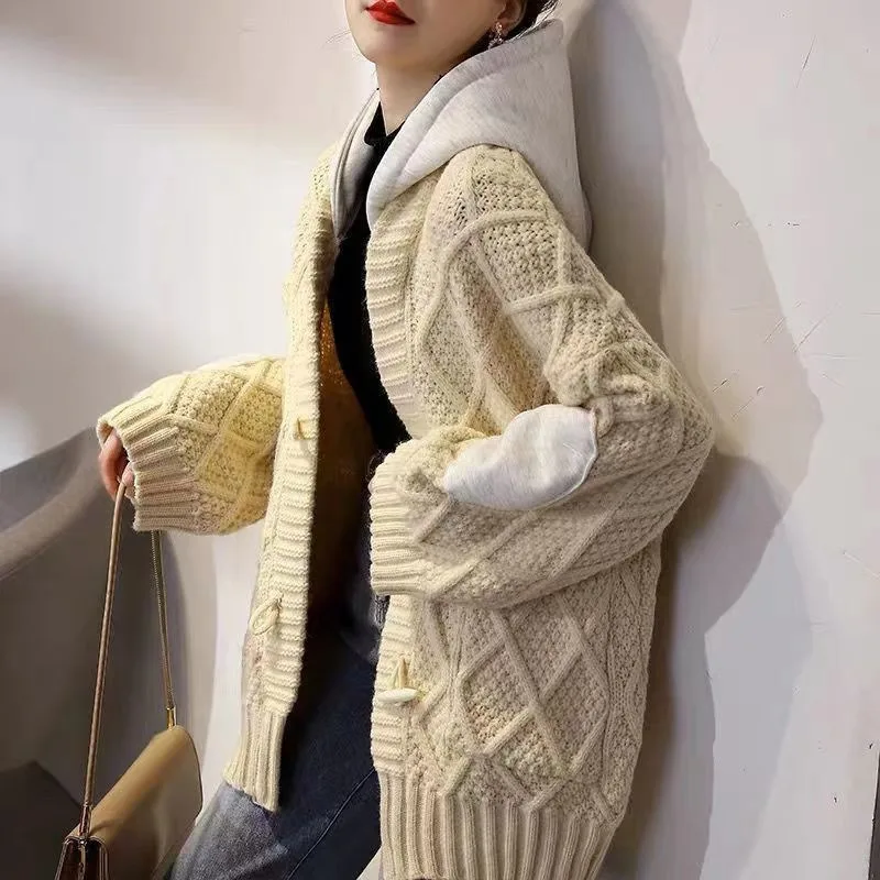 

New autumn/winter sweater cardigan women's Korean version loose and versatile hooded languid knit top