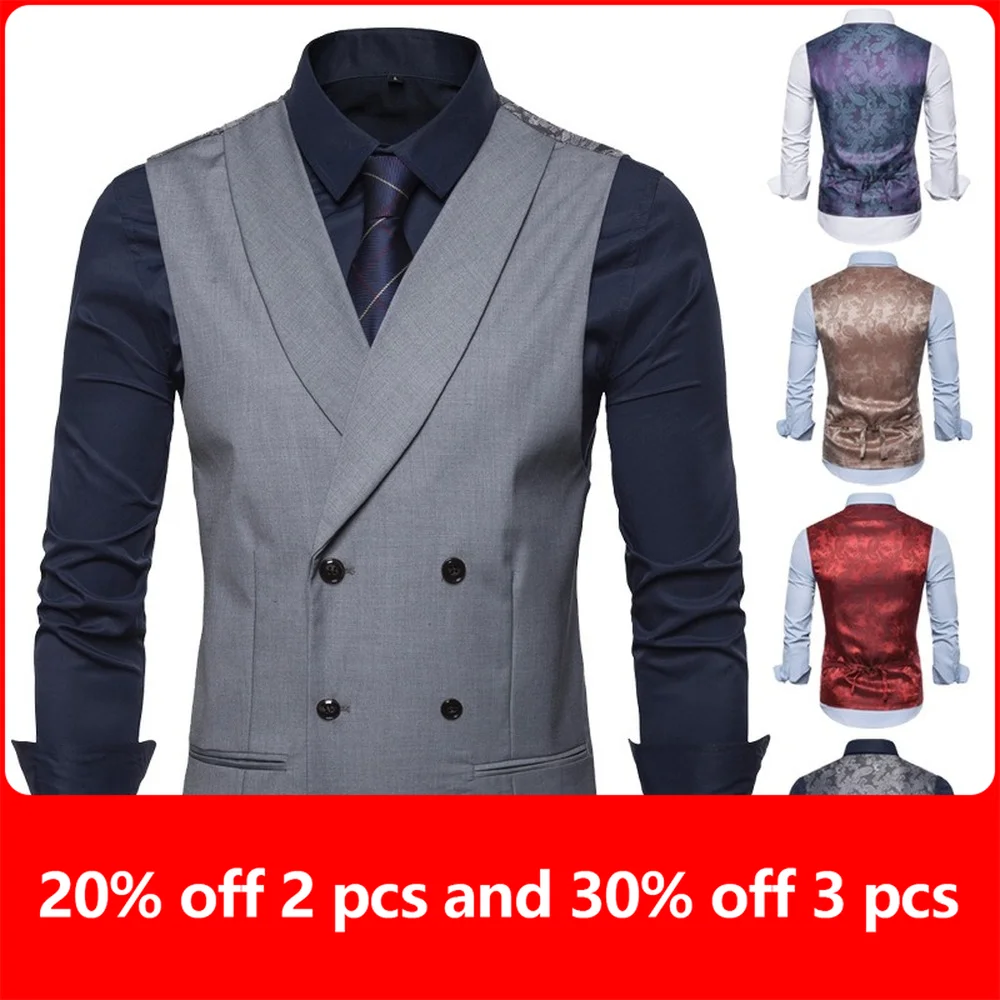 

Men Suit Vest Four Seasons New Business Vest Jacket Fashion Casual Men's Self-cultivation Double-Breasted Gentleman Vest Jacket
