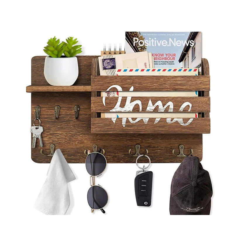 

Storage Hanger Home Holder Coat Rack Home Box Shelf Accessories Hooks Mail Organizer Key Keychain Antique Kitchen Wooden Wall