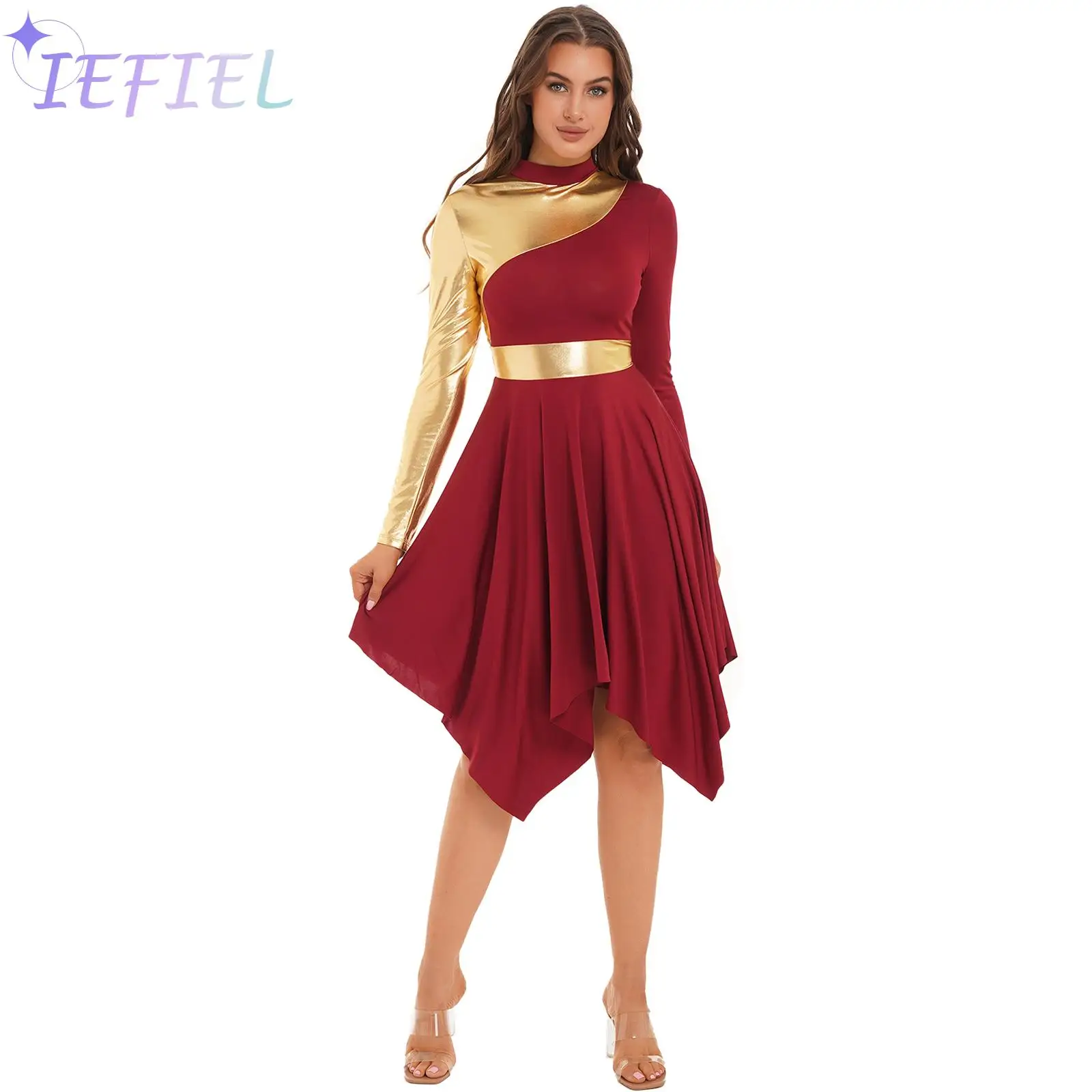 

Женский костюм для балета, костюм для выступления, платье для литарных танцев с длинным рукавом, лирическая Одежда для танцев с асимметричн...