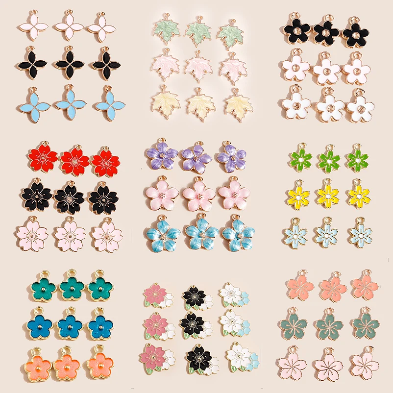 

10pcs Mix Sweet Flowers Charms Pendants for Earrings Bracelets Colorful Spring Flowers Sakaru Maple Leaf for DIY Jewelry Making