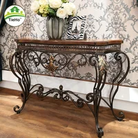 American Retro Hollow Flower Vine Console Table Wood Hallway Console Table Ginkgo Decor Wrought Iron Table Living Room Furniture