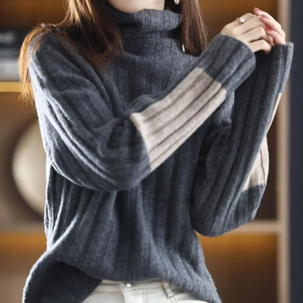 

Lady Neck Protection Sweater Cozy Women's Turtleneck Sweater Warm Knitted Pullover with Neck Protection Soft Thick Autumn/winter