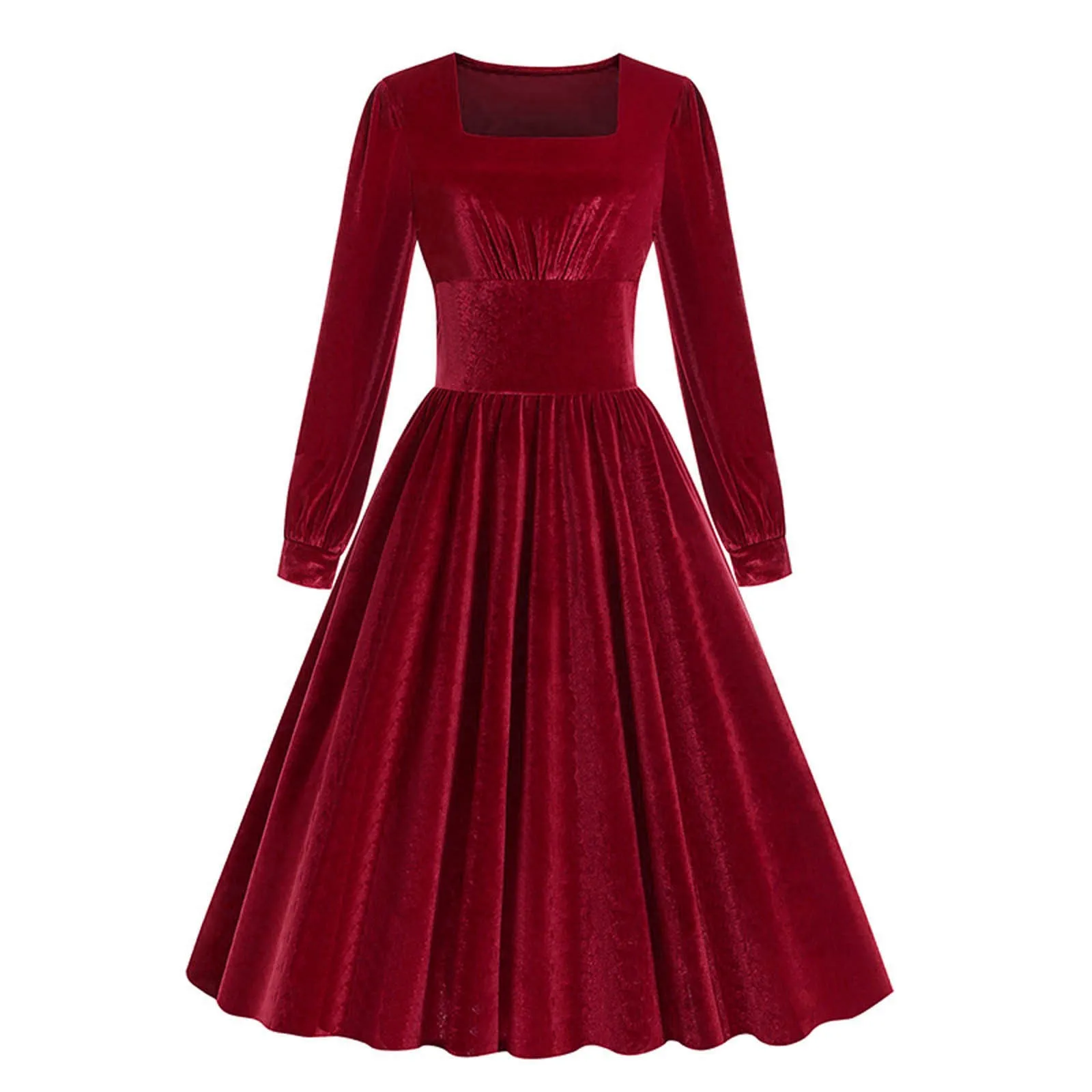 

Womens Long Dresses Women's Retro Elegant Square Neck Long Sleeved Full Length Dress Dress
