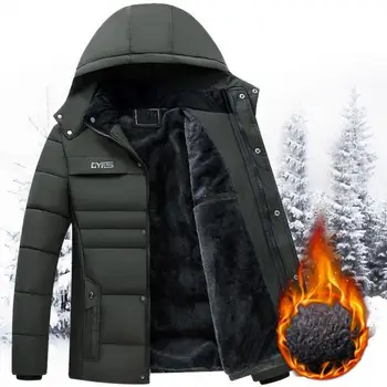 Men Hooded Coat Cotton Padded Plush Lining Solid Color Windbreaker Plus Size Cold Proof Hood Jacket Outwear Streetwear 1