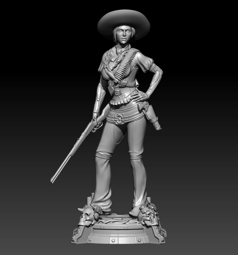 S Western Cowboy Girl Figure Sculpture Unpainted No Color Rw-765