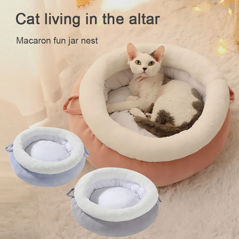 

MADDEN Super Soft Cat Bed Heater Warm Cat Nesk Plush Dog Basket Kitten Beds and Houses Kitten Lounger Cushion Cats Accessories