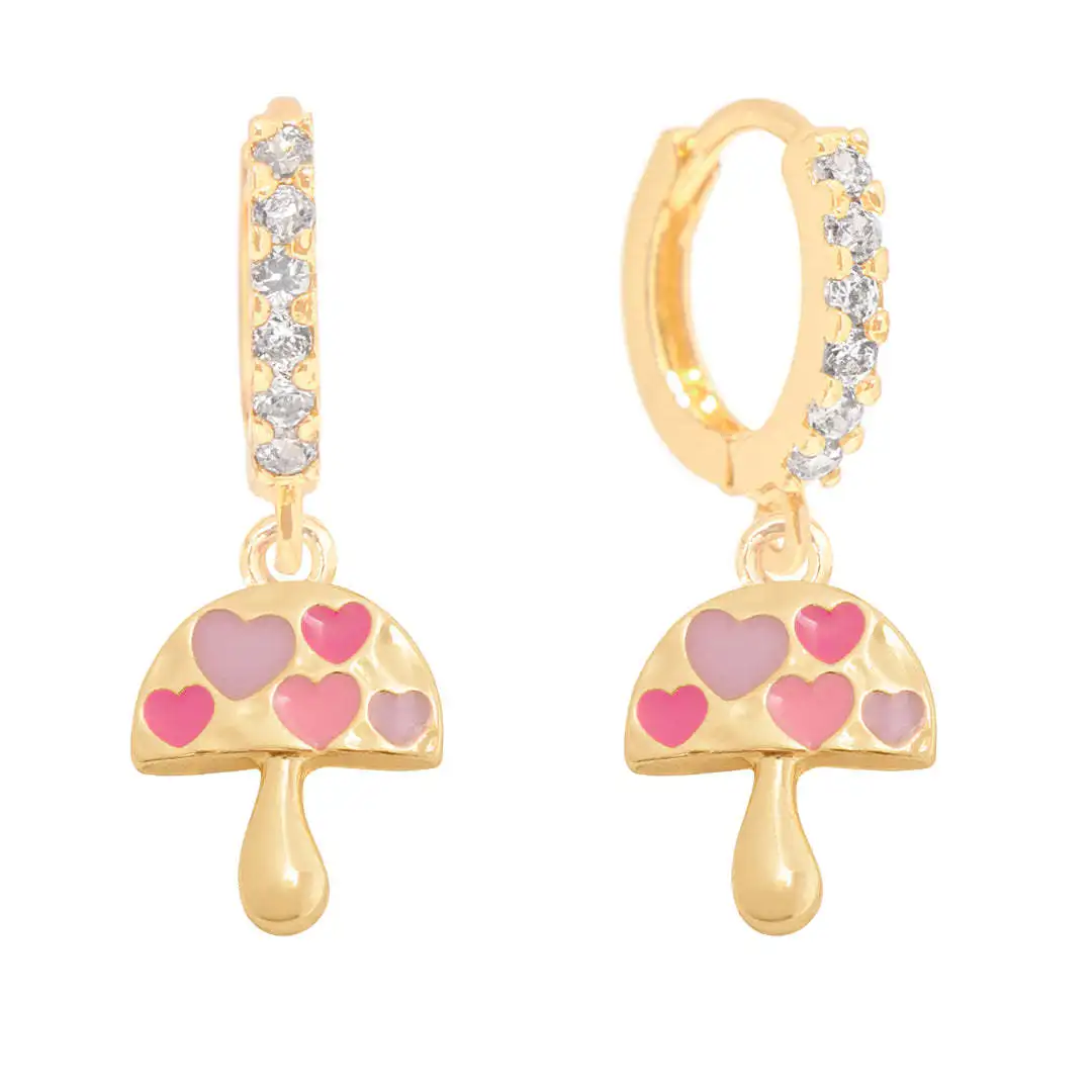 

Cute Enamel Mushroom Heart Pendant Earring for Women Candy Color Zircon Boots Leaf Hoop Earrings Fashion Charms Jewelry Gift