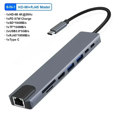 Док-станции 11-в-1 USB C HUB USB-концентраторы типа C до 4K HDMI USB 3.0 5 Гбит/с USB-разветвитель-адаптер для ПК, ноутбука Macbook